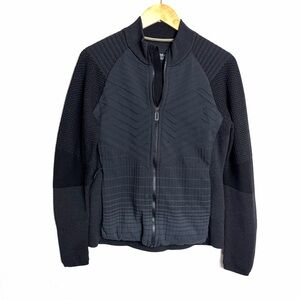 Smartwool Women's IntraKnit wool knit sz L Black Bomber Jacket full zip active